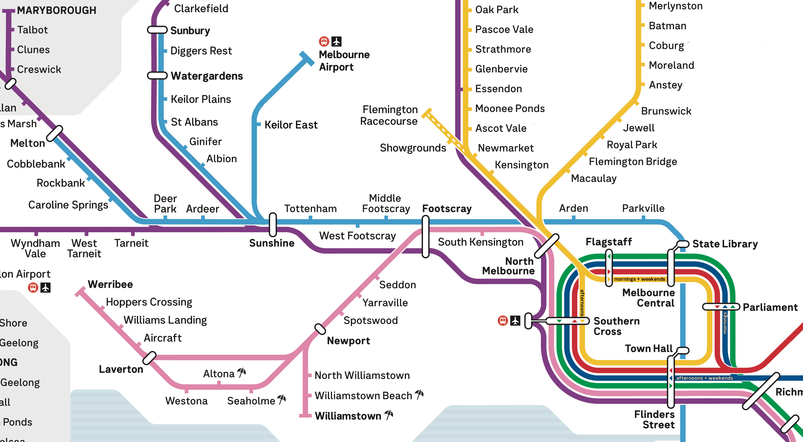 Proposed Melbourne train map showing an airport rail line